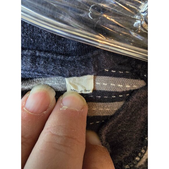 Billy Reid XL Navy Gray White Striped Cotton Crewneck Peru - Picture 5 of 9